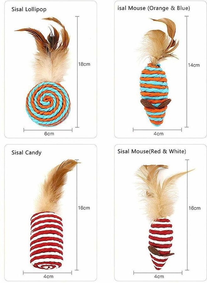 PET FUN مجموعة هدايا ألعاب القطط من بيت فن® - 7 قطع من ألعاب القطط التفاعلية مع عصا ريش، وكرة من السيزال، وفأر النعناع البري، وأجراس، ومجموعة لعب للقطط والقطط الصغيرة المنزلية - Image 4